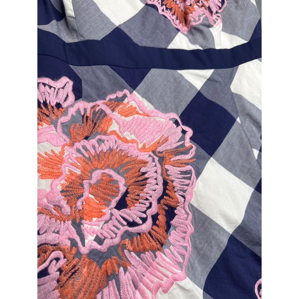 Lilly Pulitzer Dress Women 2 Blue Gingham Strapless Floral Embroidered 17424‎ - Picture 2 of 11